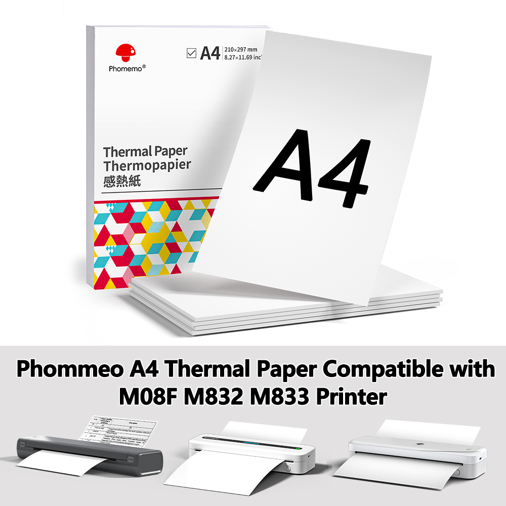 Commercial Printing Paper - Phomemo เครื่องพิมพ์กระดาษ A4กระดาษความร้อนกระดาษแห้งเร็วเข้ากันได้กับ M832 M08F เครื่องพิมพ์พกพาสำหรับสำนักงานและธุรกิจแผ่น100