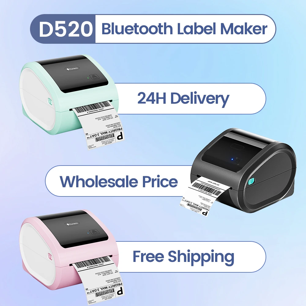 Commercial Printing Paper - ไร้สายบลูทูธการจัดส่งเครื่องพิมพ์ Phomemo D520BT เครื่องพิมพ์ฉลากความร้อนสําหรับขนาดเล็กธุรกิจแพคเกจ Label Maker