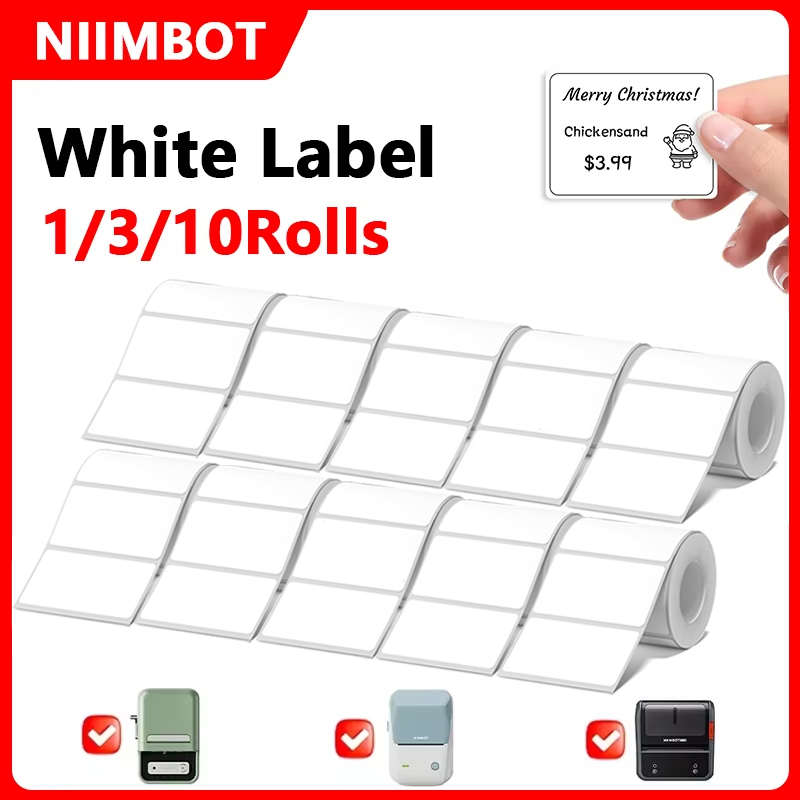 Commercial Printing Types - Niimbot 1/3/10 ม้วนสีขาวป้ายความร้อนสติกเกอร์กันน้ํา Anti-Oil UV กระดาษสําหรับ