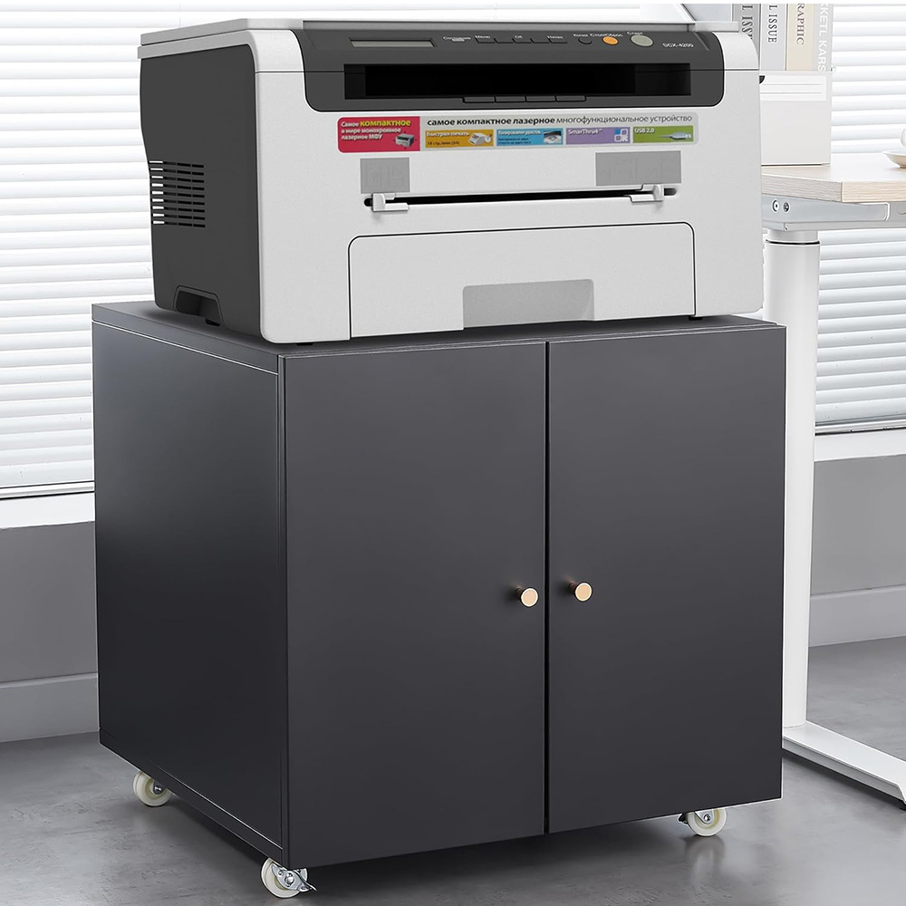 Commercial Printer - ขาตั้งเครื่องพิมพ์โลหะพร้อมที่เก็บแฟ้ม, ตู้เก็บเอกสารเหล็กแบบมีประตูคู่และชั้นวางปรับระดับได้, ขาตั้งโต๊ะเครื่องพิมพ์แบบมีล้อ