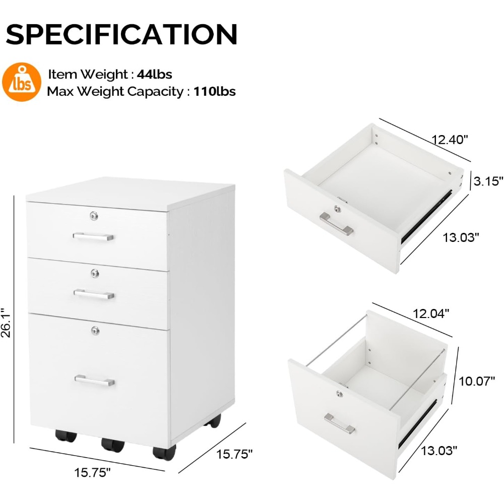 Commercial Printer - ขาตั้งเครื่องพิมพ์แบบเคลื่อนที่, ที่จัดเก็บเอกสารใต้โต๊ะ, ตู้เก็บเอกสาร 3 ลิ้นชักพร้อมกุญแจล็อค, ตู้เก็บเอกสารแบบมีล้อเลื่อนสำหรับโฮมออฟฟิศ